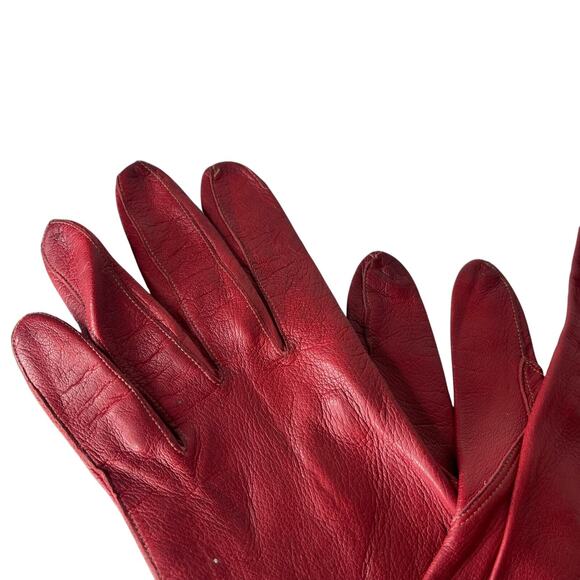 Vintage 80s Red Leather Driving Gloves Small Buttery Soft Lightweight Crimson - Picture 3 of 16